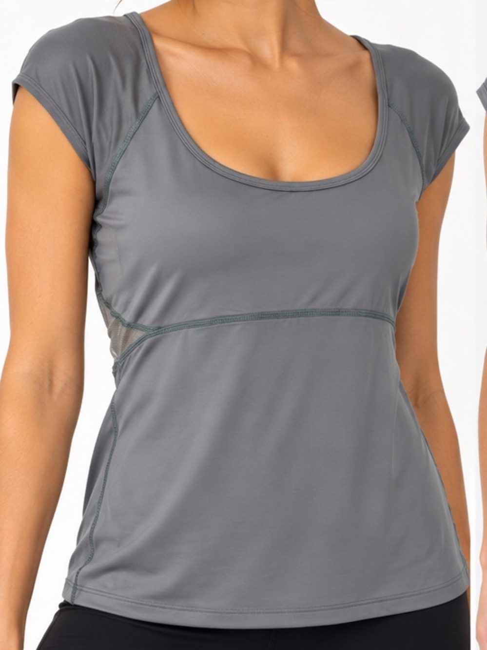RARE Vintage Lululemon Grey Mesh Logo Back Short Sleeve Top